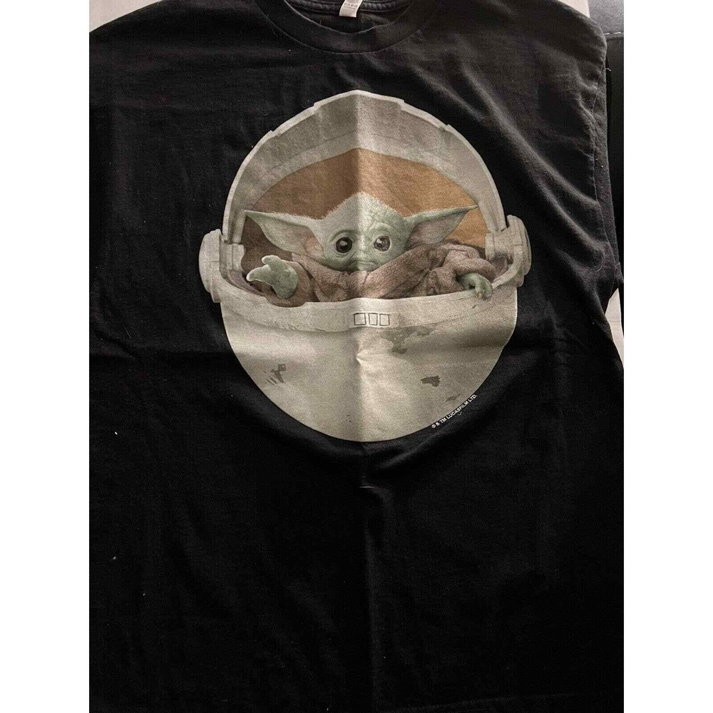 Star Wars The Mandalorian Grogu Baby Yoda Black Graphic T-Shirt Mens Large